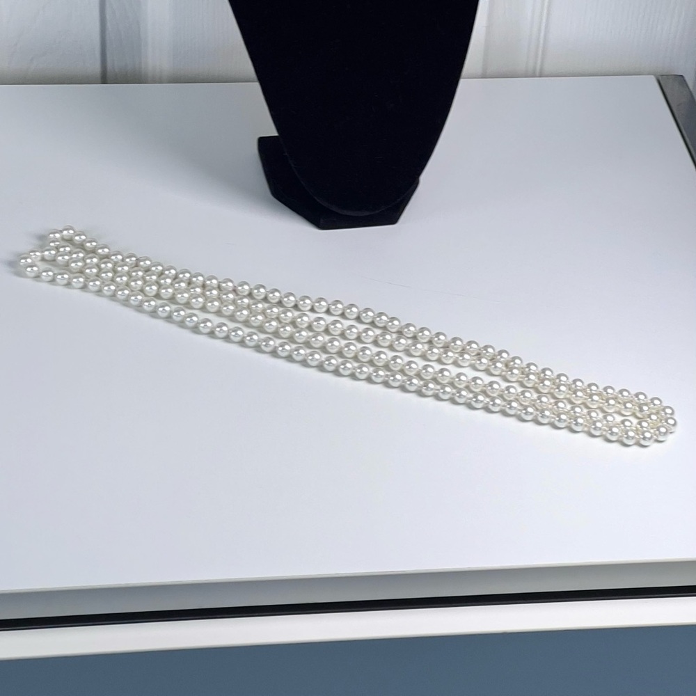 Vintage Faux Knotted Glass Pearls Necklace 58” - Picture 3 of 3
